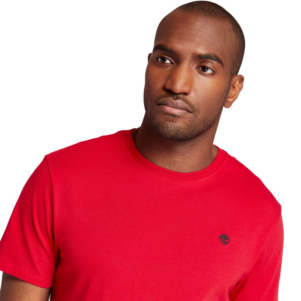 Camisetas Timberland Hombre Embroidered Logo Rojas - Chile OPA-398625